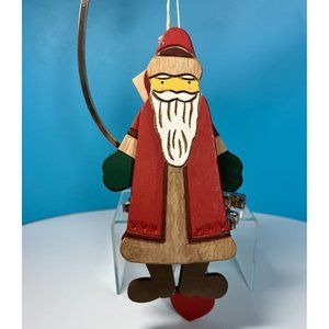 Midwest Wooden Santa Pull Toy Arms and Legs Move New Tags Hand Painted Christmas
